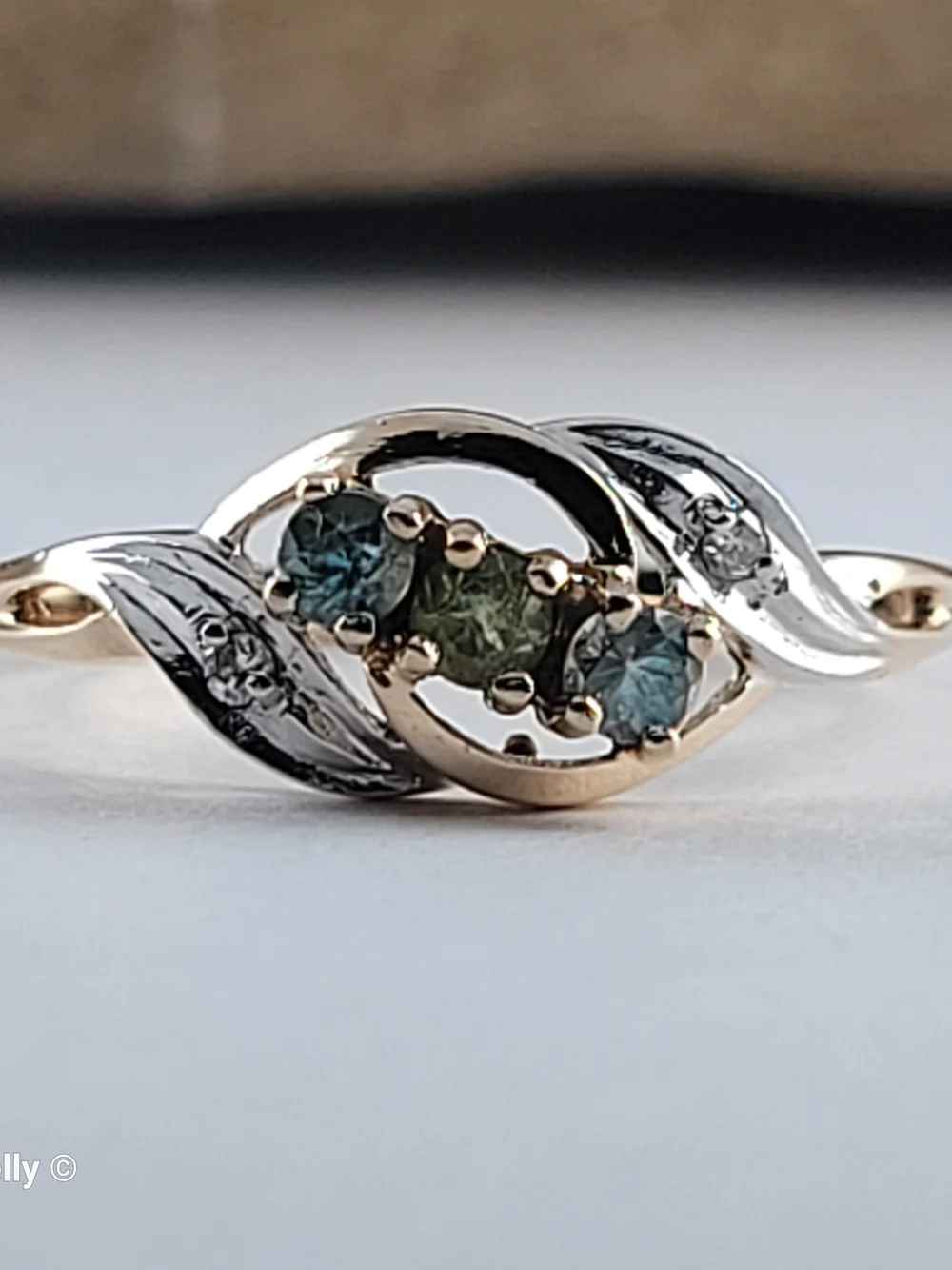 14K Yellow Gold Peridot, Blue Topaz & Diamonds Ring Size 7.25- Solid Gold! 👌🎁